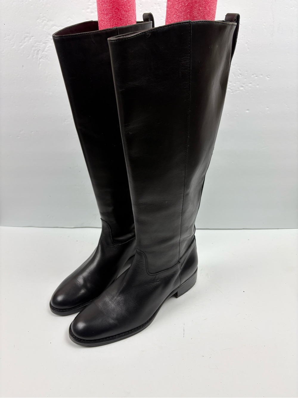 J Crew Black Leather Riding Boots Flat Pull-on Womens size 6